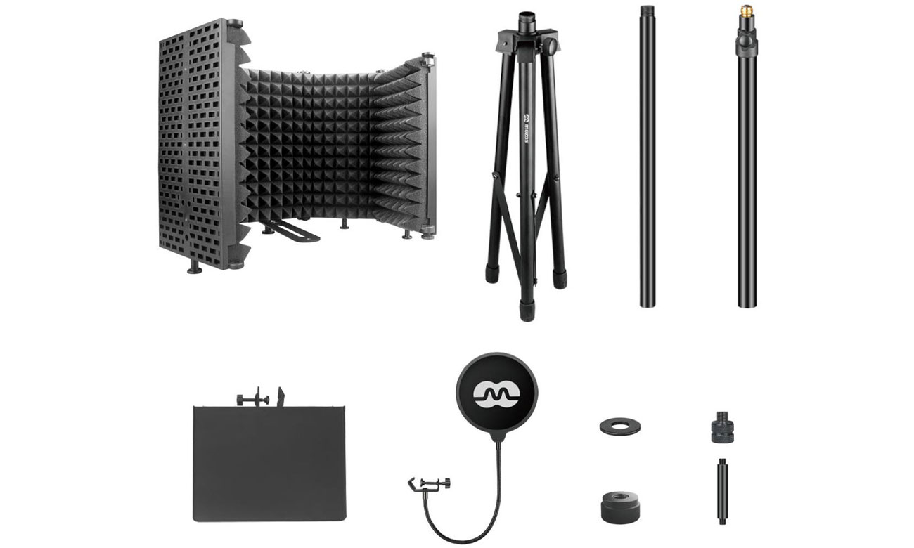 Mozos Studio-Set Akustikkabine Stativ Pop-Filter Regal Inhalt des Sets