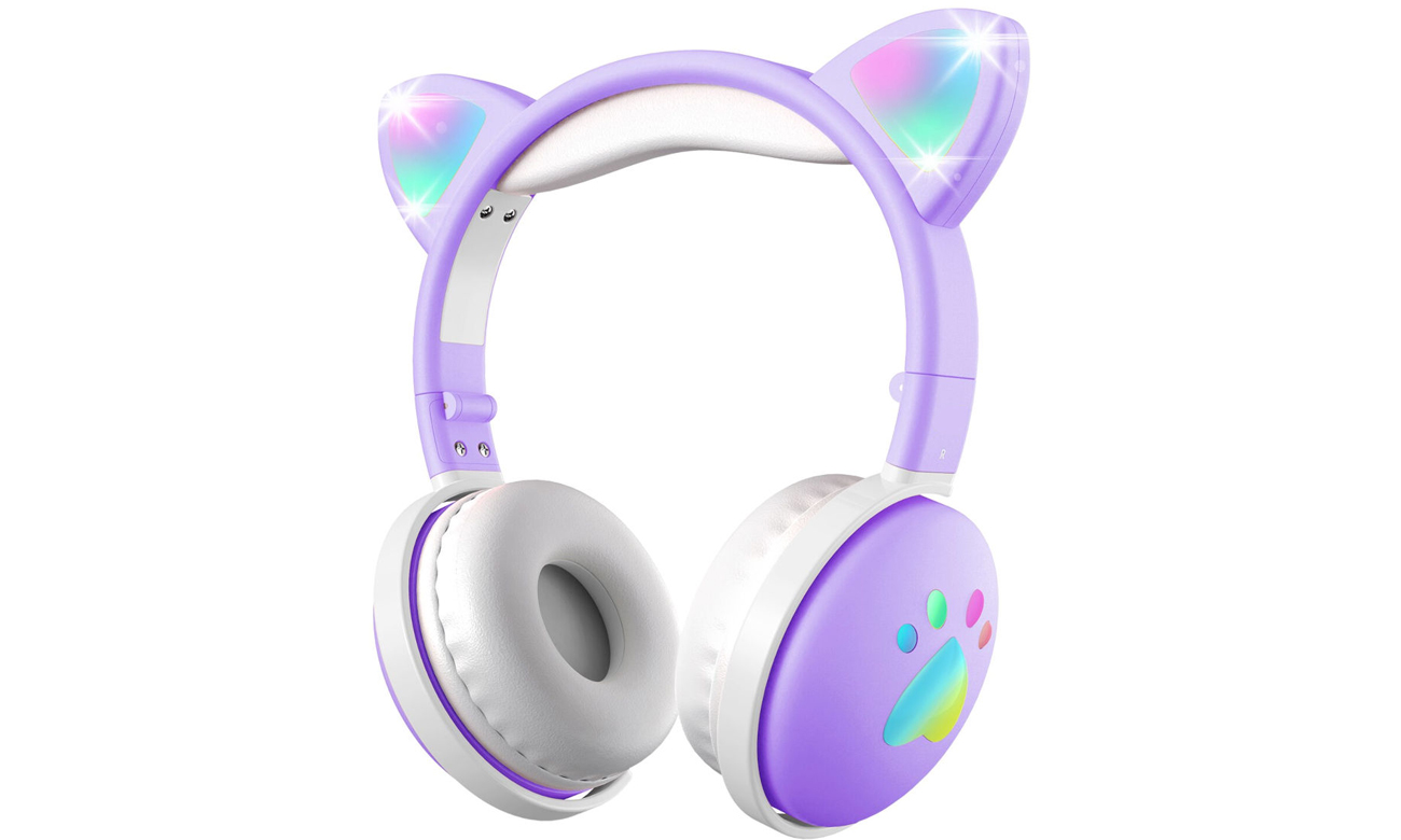 Kabellose On-Ear-Kopfhörer für Kinder Mozos Kid Dog Lila - Frontansicht im Winkel