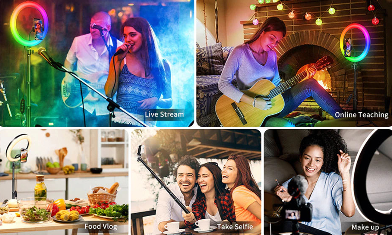 Lampa pierścieniowa Mozos MLM-RING-RGB LED 26cm RGB - Grafika lifestyle