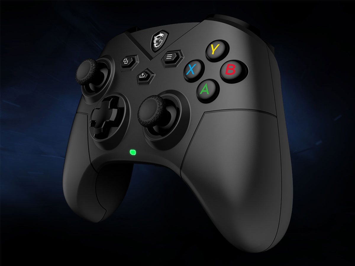 MSI Force GC300 Wireless Controller – Schrägansicht mit Hintergrundgrafik