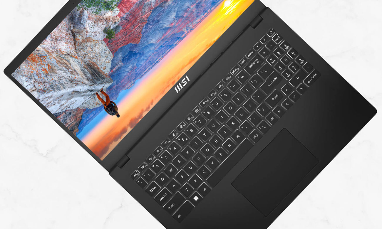 MSI Modern 15 klawiatura i zawias 180 stopni