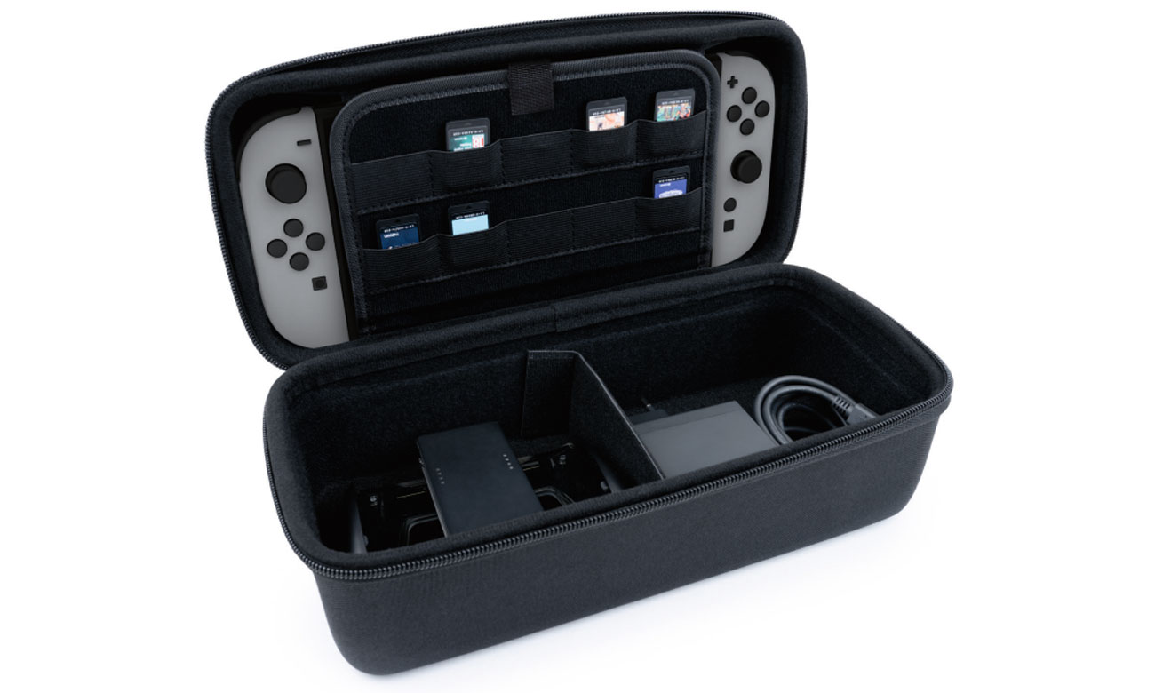 Etui Nacon für Nintendo Switch 2 Schwarz - Innenansicht mit Zubehör