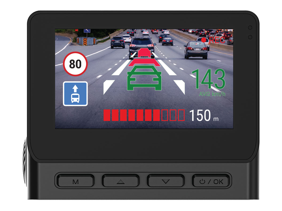 Wideorejestrator Navitel RS984 GPS Dual - Rückansicht mit Bildschirm