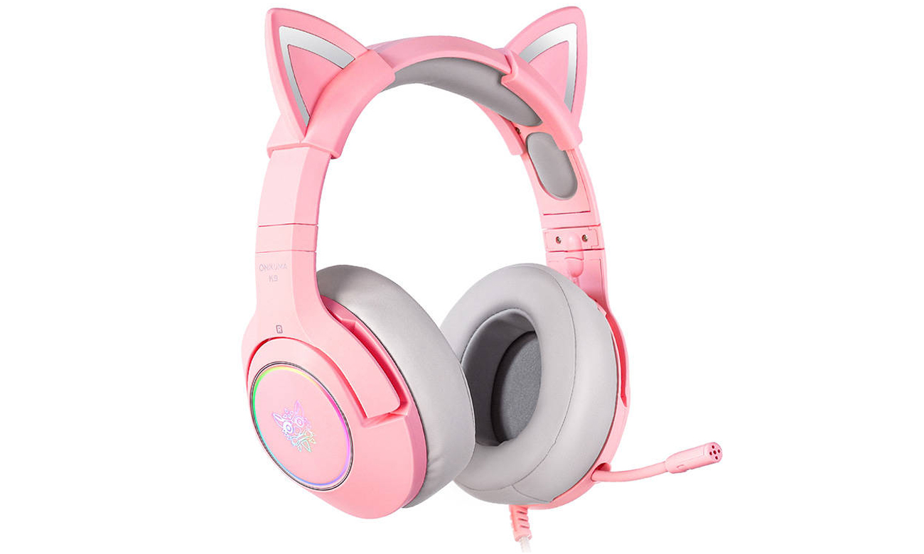 Zestaw słuchawkowy Onikuma K9 Różowy RGB - Widok od przodu pod kątem