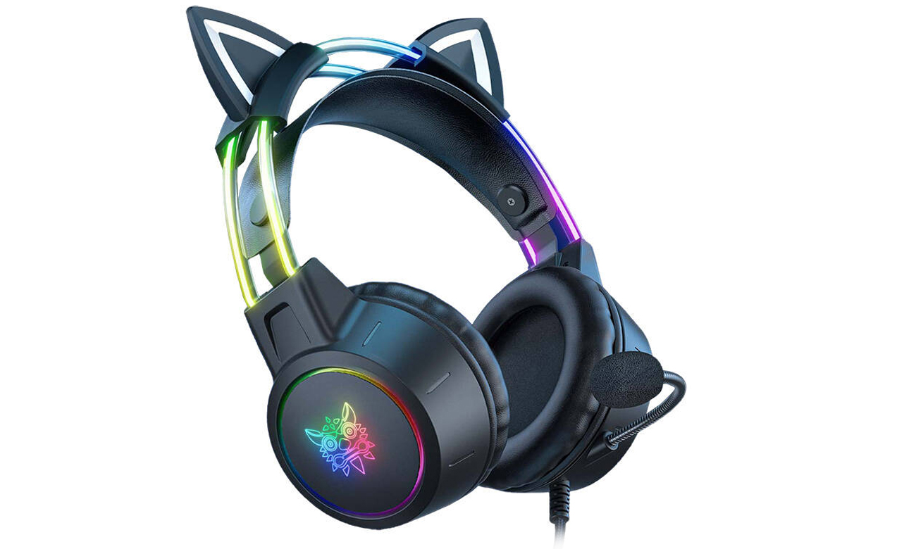 Zestaw słuchawkowy Onikuma X15 Pro Czarny (Kocie uszy) - Widok od przodu pod kątem