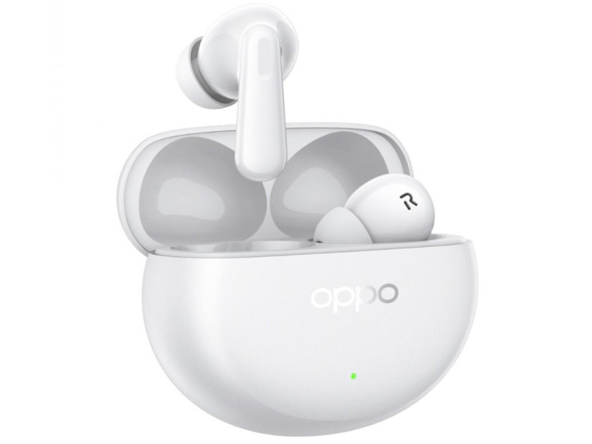 OPPO Enco Air4 Pro Moonlight White Kabellose Kopfhörer - Vorderansicht mit Ladeetui
