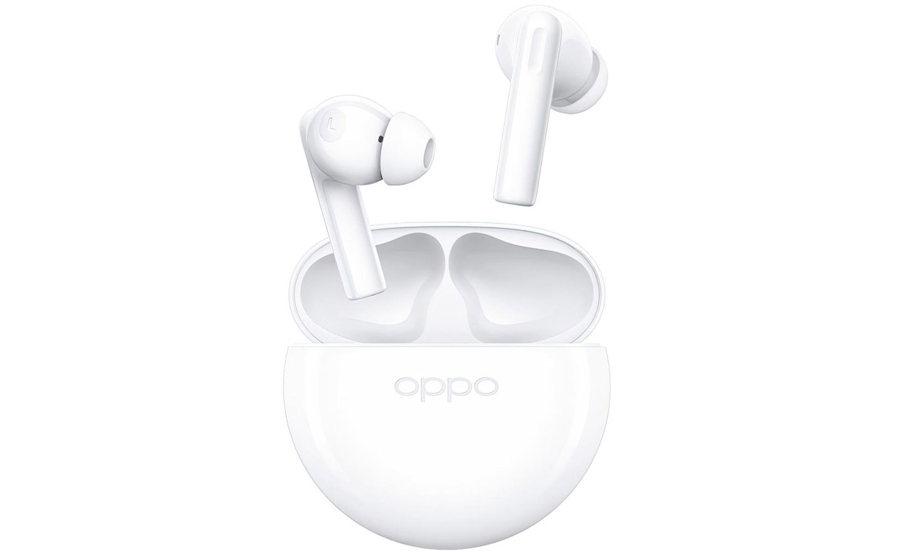 Drahtlose Kopfhörer OPPO Enco Buds2 Weiß - Vorderansicht mit Etui