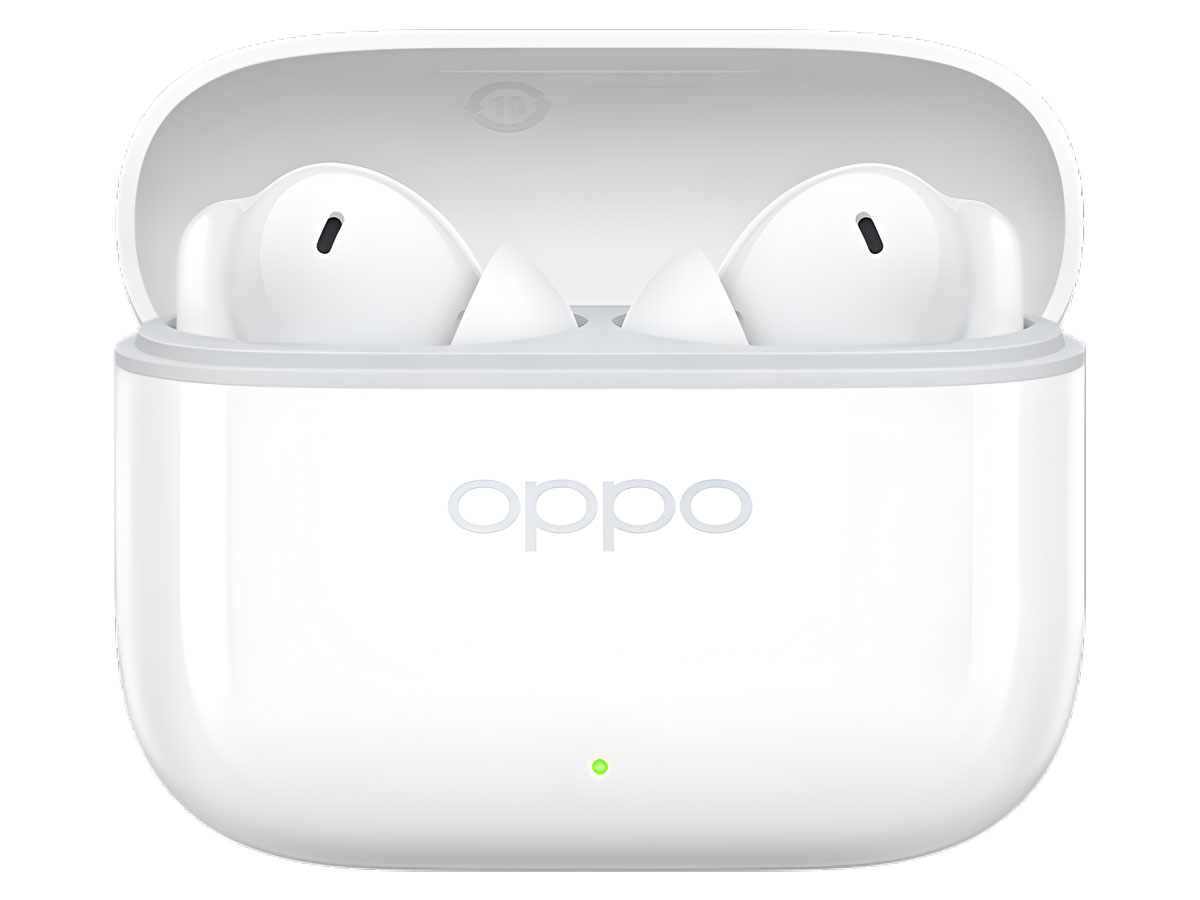 Drahtlose Kopfhörer OPPO Enco Buds3 Pro Weiß - Frontansicht mit geöffnetem Ladeetui
