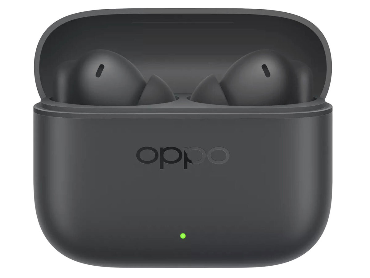 Drahtlose Kopfhörer OPPO Enco Buds3 Pro Schwarz - Vorderansicht mit geöffnetem Ladeetui