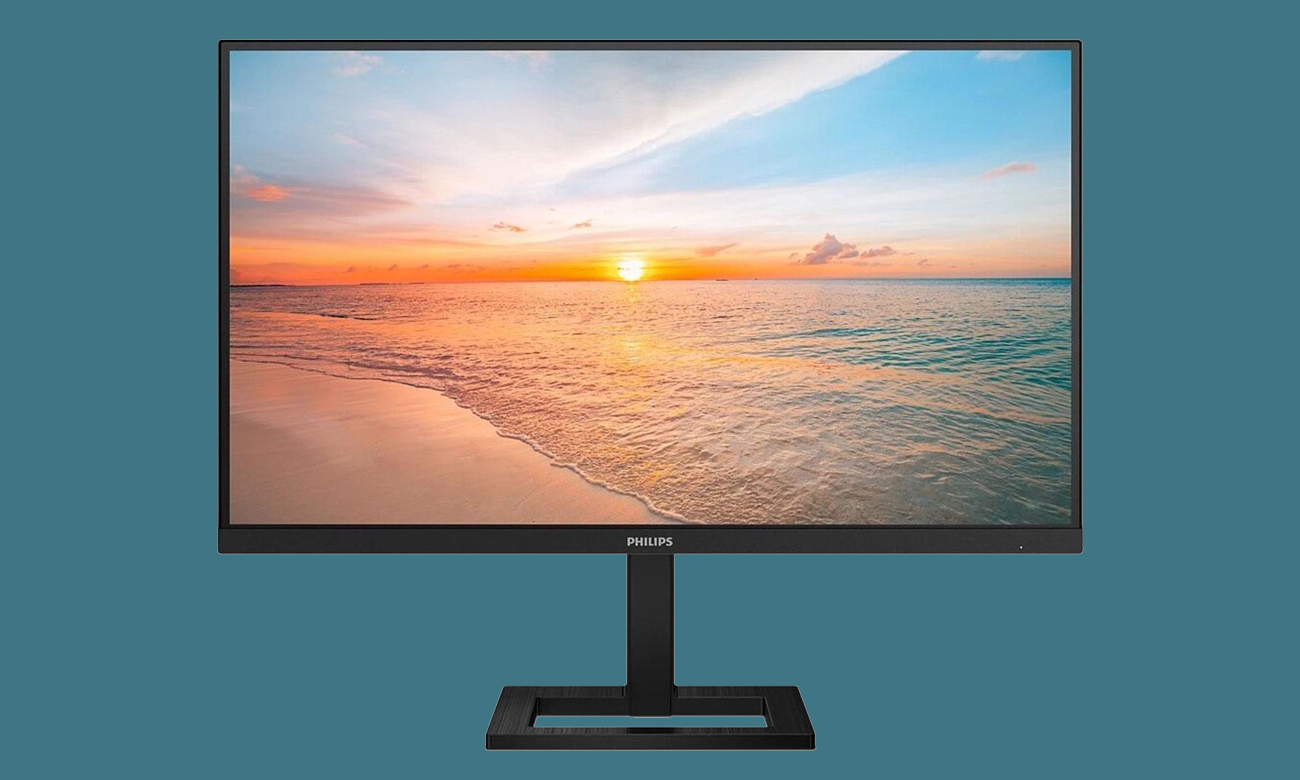 Monitor 4K UHD Philips 27E1N1800A/00 - Widok od przodu, grafika z tłem