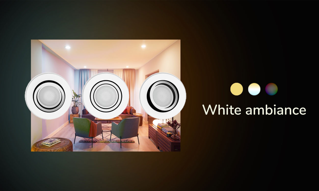 Eingebautes Philips Hue Milliskin Spotlicht in weißer Fassung (3 Stück)