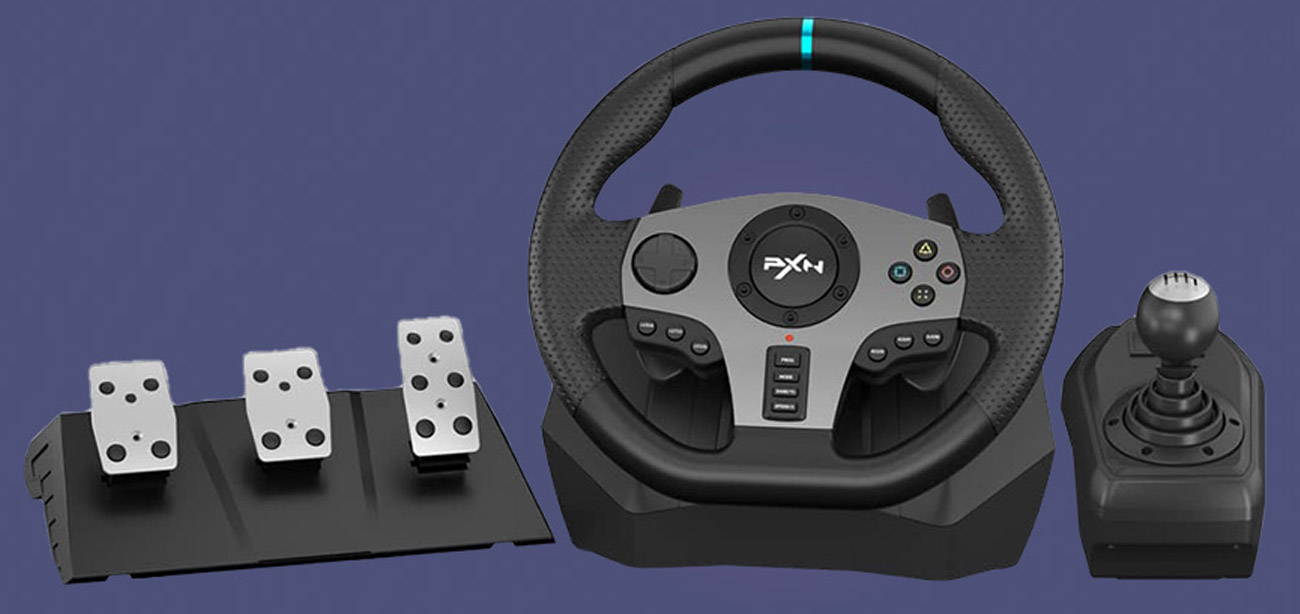Lenkrad für Spiele PXN V9 - Pedale und Schaltgetriebe im Set