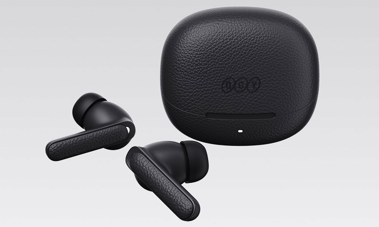 Drahtlose Kopfhörer QCY Buds HT15 ANC Schwarz - Gesamtansicht mit geschlossenem Ladeetui