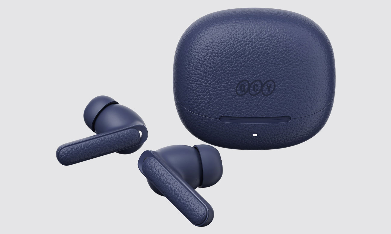 Drahtlose Kopfhörer QCY Buds HT15 ANC Blau - Gesamtansicht mit geschlossenem Ladeetui