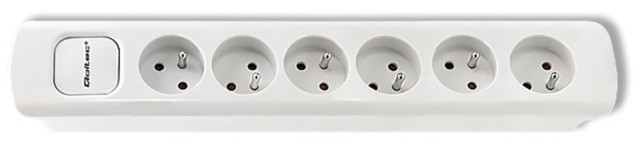 Steckdosenleiste Qoltec 50278 (8 Steckdosen, 2x USB, 1,8 m, weiß) – Draufsicht im Winkel