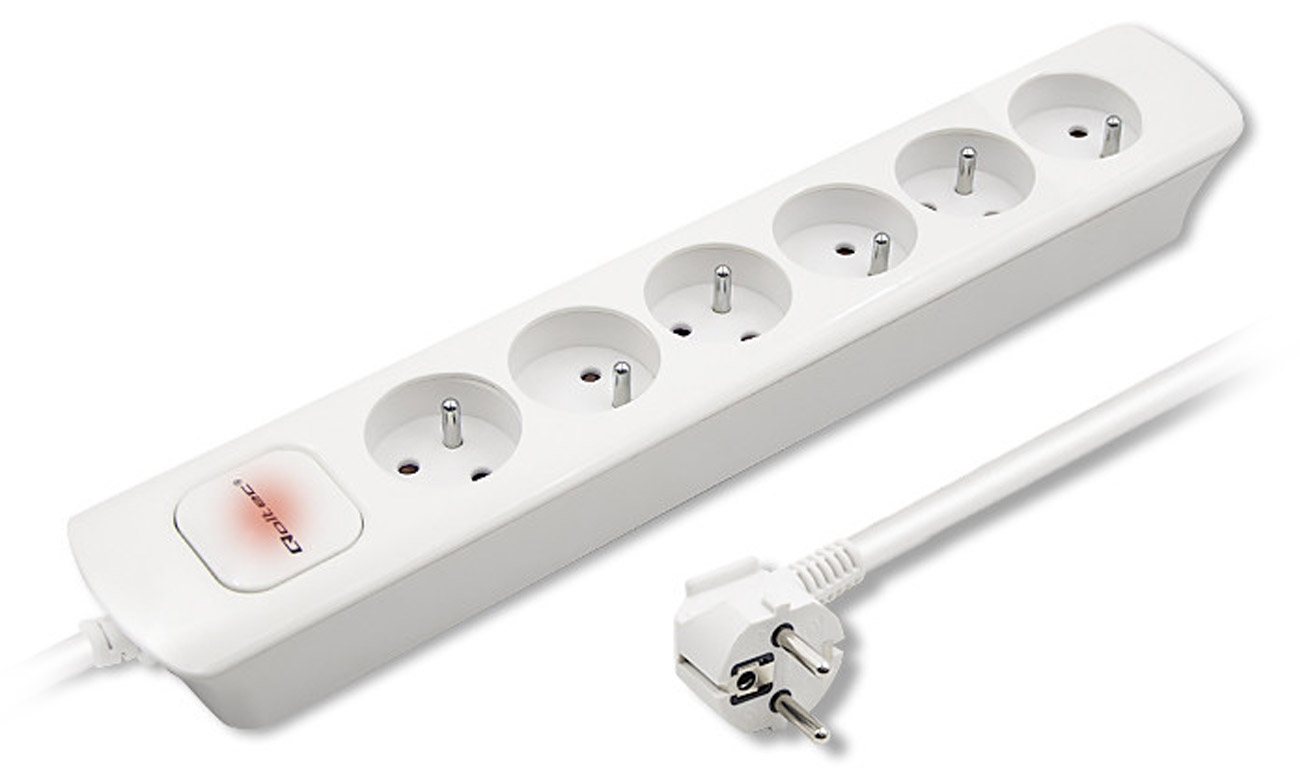 Steckdosenleiste Qoltec 50278 (8 Steckdosen, 2x USB, 1,8 m, weiß) – Gesamtansicht