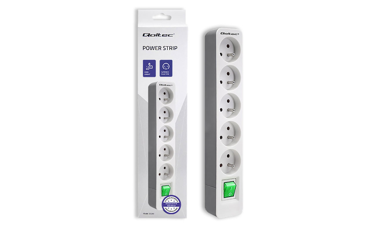Qoltec Überspannungsschutz-Steckdosenleiste Gesamtansicht