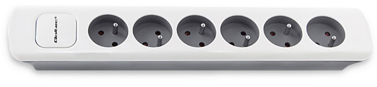Steckdosenleiste Qoltec 50297 (6 Steckdosen, 1,8 m, weiß-grau) – Draufsicht im Winkel