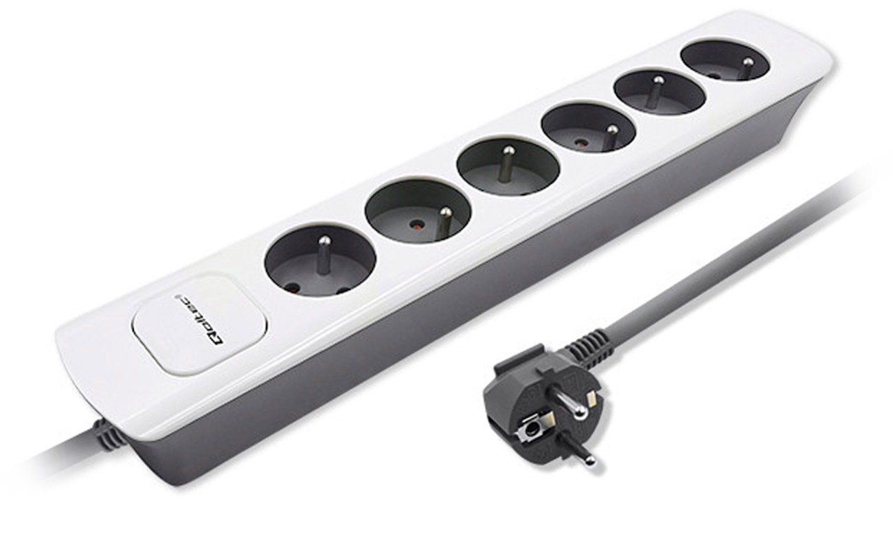 Steckdosenleiste Qoltec 50297 (6 Steckdosen, 1,8 m, weiß-grau) – Gesamtansicht