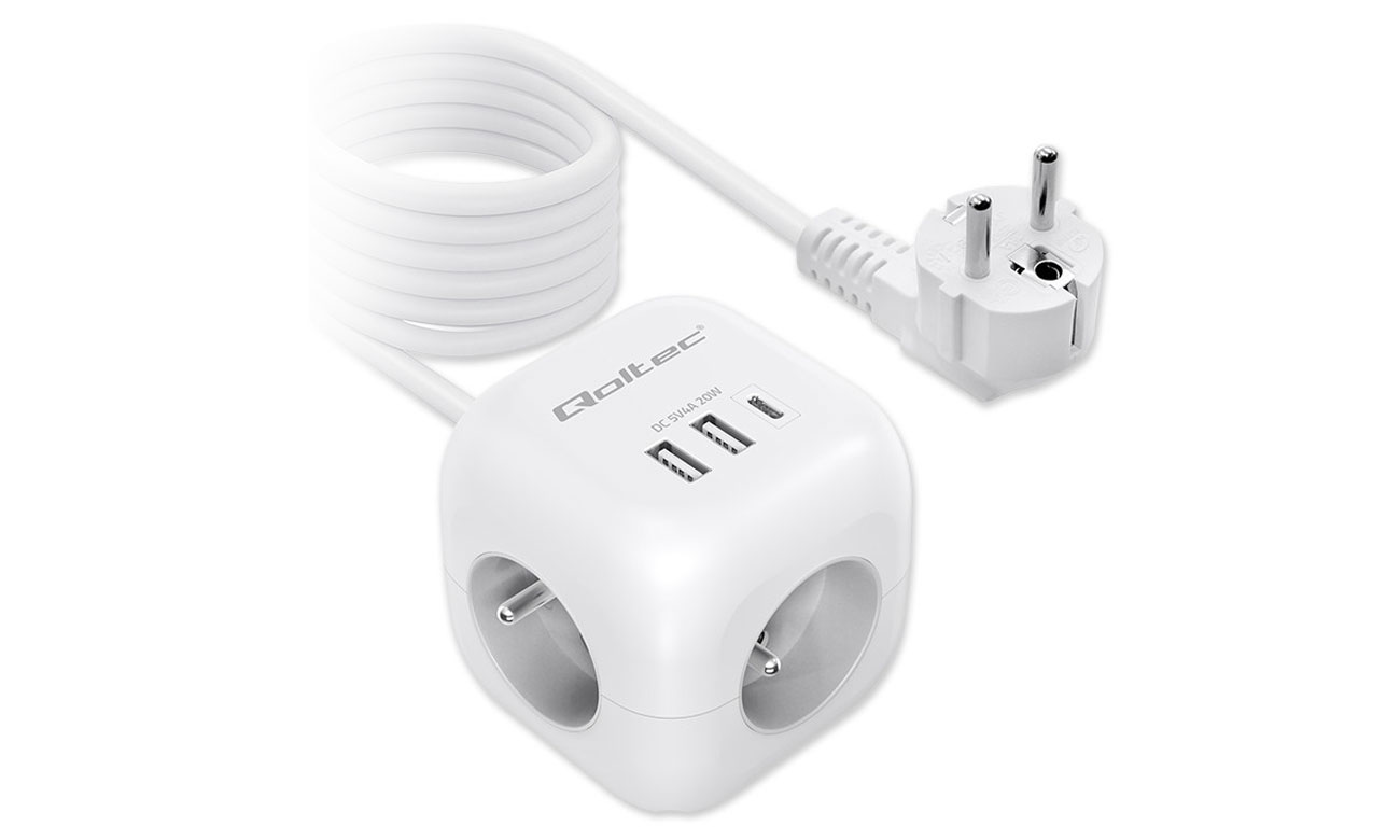 Kostka zasilająca Qoltec 52547 6w1 z przedłużaczem - Widok ogólny