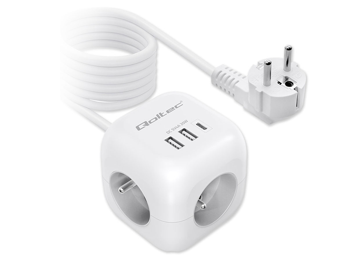 Kostka zasilająca Qoltec 52547 6w1 z przedłużaczem - Widok ogólny