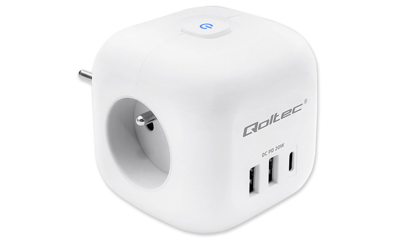 Kostka zasilająca Qoltec 52548 6w1 z podświetlanym włącznikiem - Widok ogólny