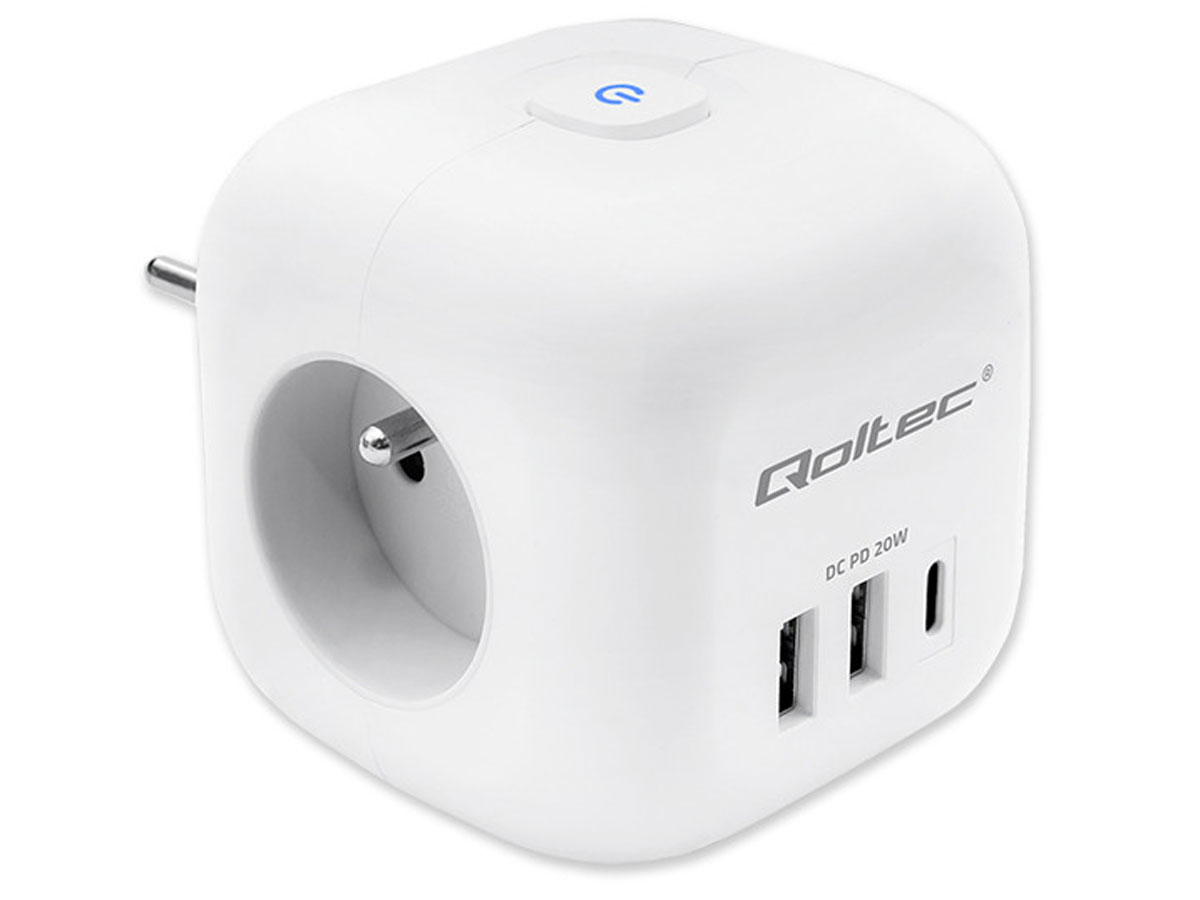 Kostka zasilająca Qoltec 52548 6w1 z podświetlanym włącznikiem - Widok ogólny