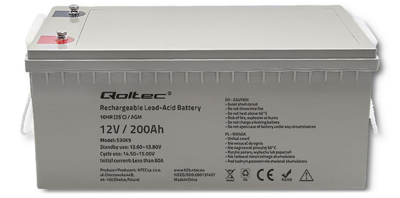 Qoltec Akumulator AGM 12V 200Ah 54.1kg