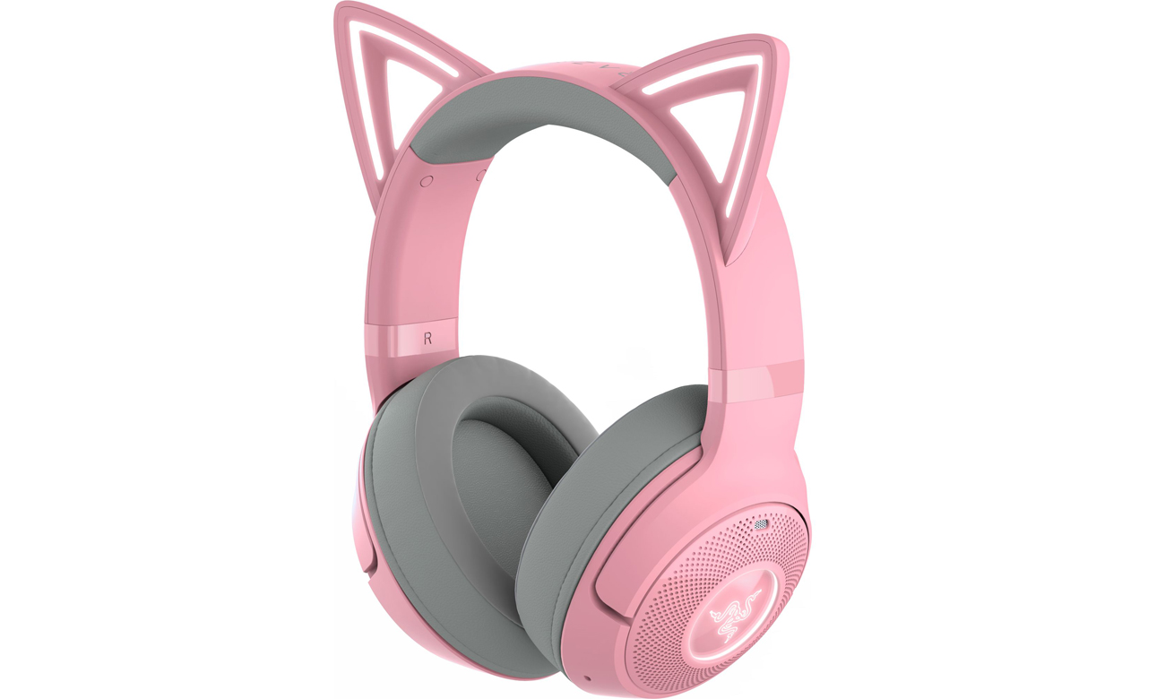 Drahtloses Headset Razer Kraken Kitty V2 BT Quartz - Frontansicht unter einem Winkel