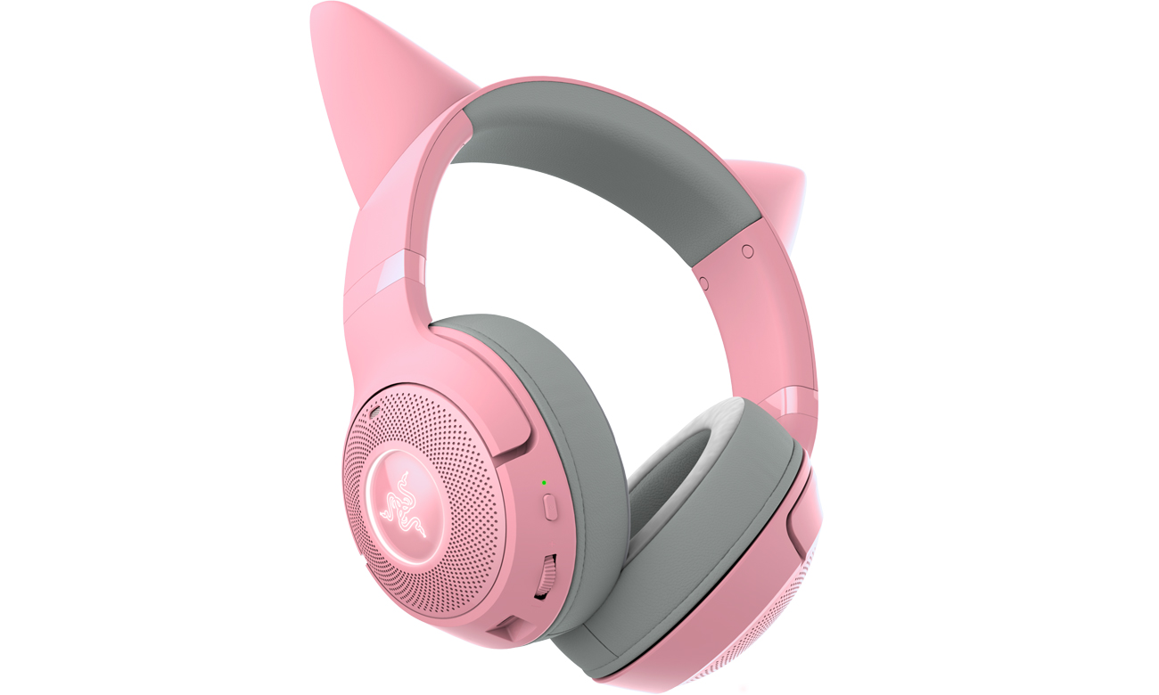 Drahtloses Headset Razer Kraken Kitty V2 BT Quartz - Frontansicht unter einem Winkel