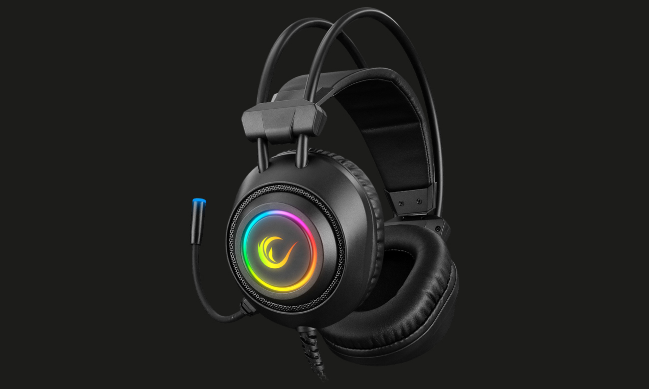 Zestaw słuchawkowy Rampage Raging Plus 7.1 RGB - Widok ogólny, grafika z tłem