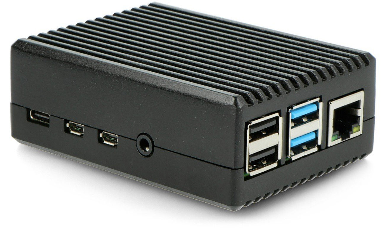 Aluminiumgehäuse mit Aussparungen für Raspberry Pi 4B Schwarz – Gesamtansicht