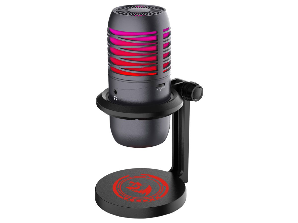 Mikrofon Redragon GM211 Nebula - Ansicht von vorne im Winkel, RGB-Beleuchtung