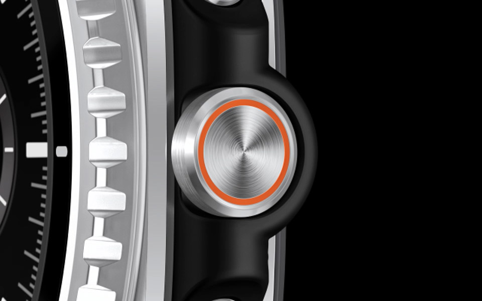 Die Galaxy Watch8 Classic wird von der Seite gezeigt. Die Schnelltaste wird gedrückt und der Bildschirm wechselt in den Lauftrainer-Modus. Das Gerät dreht sich langsam nach vorne.