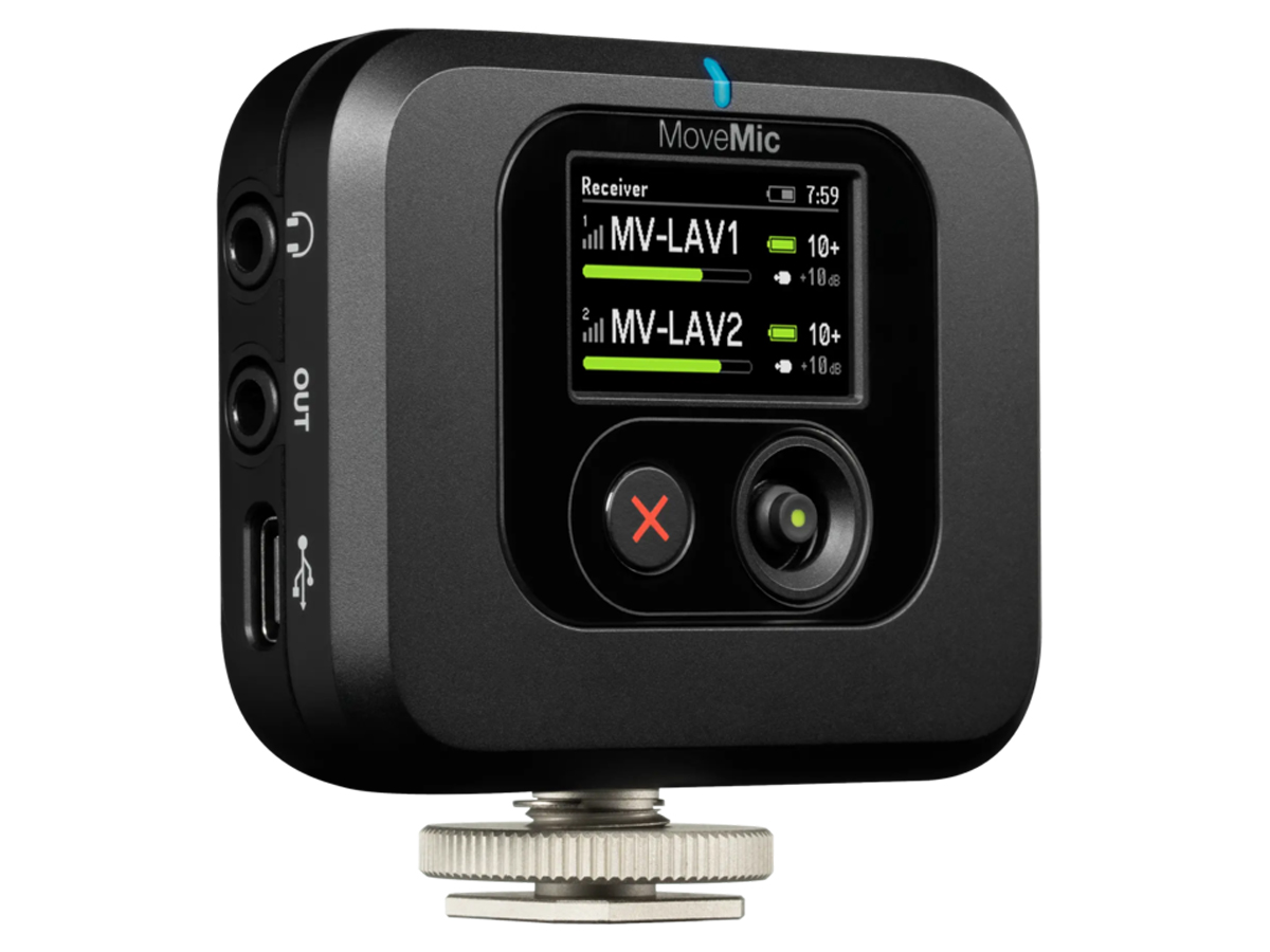 Drahtloser Empfänger Shure MoveMic Receiver - Frontansicht im Winkel