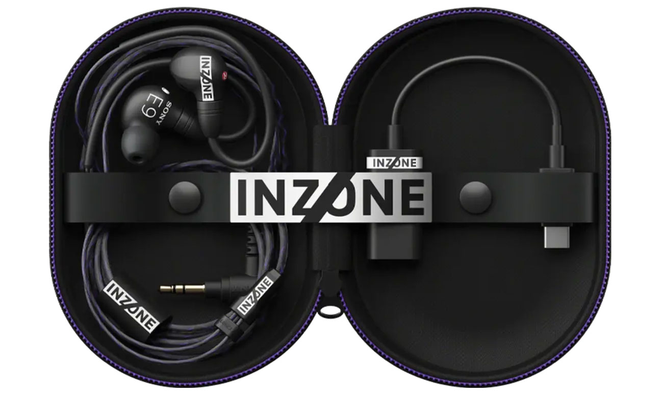 Kabelgebundene In-Ear-Kopfhörer Sony INZONE E9 Schwarz – Gesamtansicht mit Etui und Zubehör