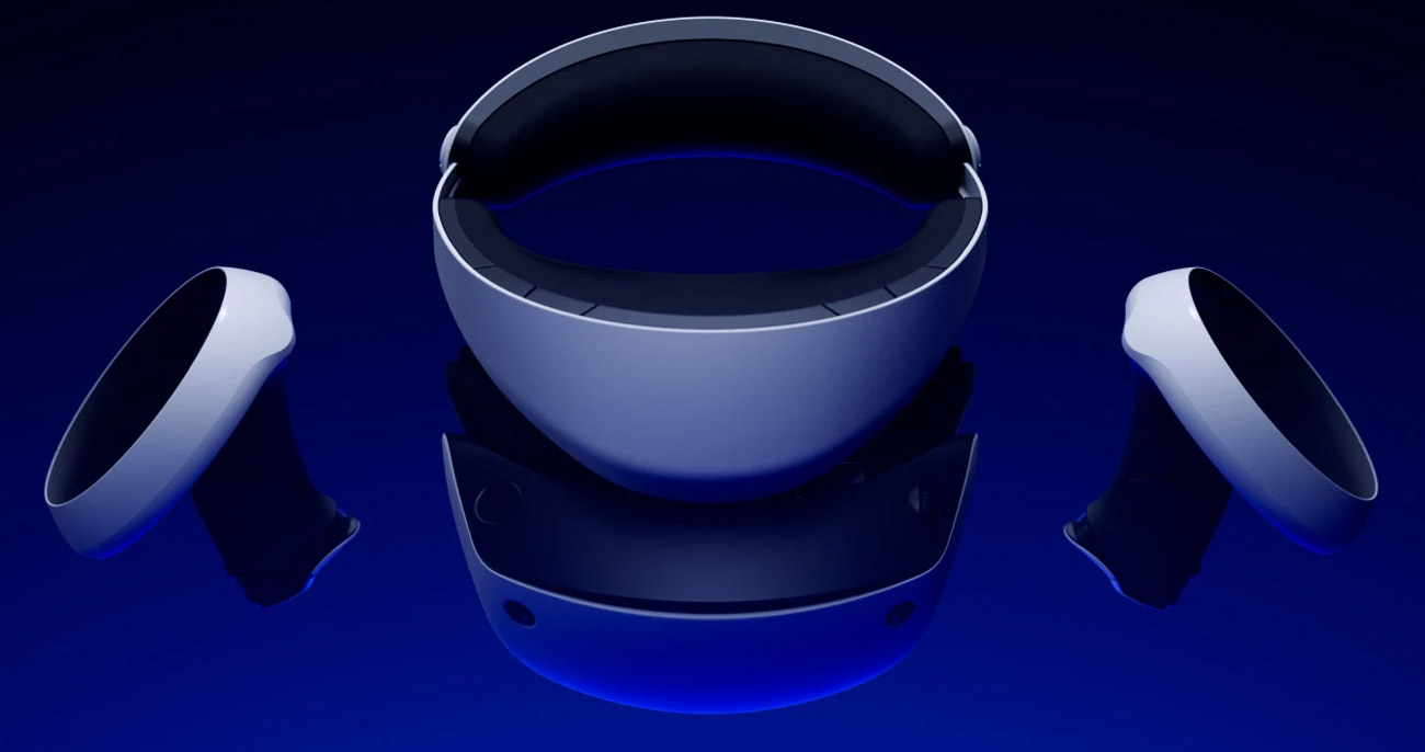 Gogle VR Sony PlayStation VR2 - Widok ogólny z kontrolerami Sense