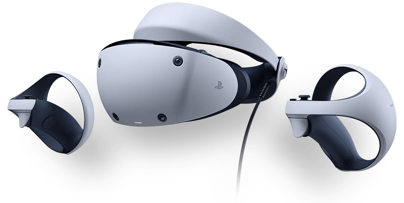 Gogle VR Sony PlayStation VR2 - Widok ogólny z kontrolerami Sense