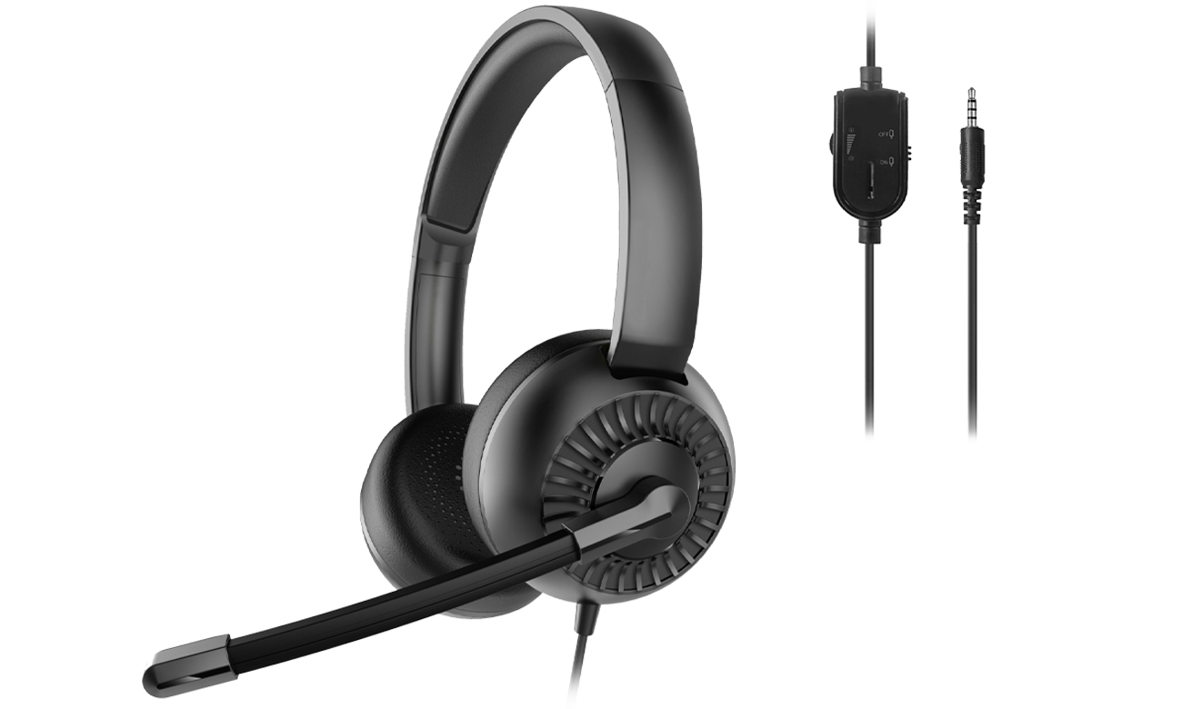 SpeedLink METIS 3,5 mm Klinken-Headset - Vorderansicht im Winkel + Kabel