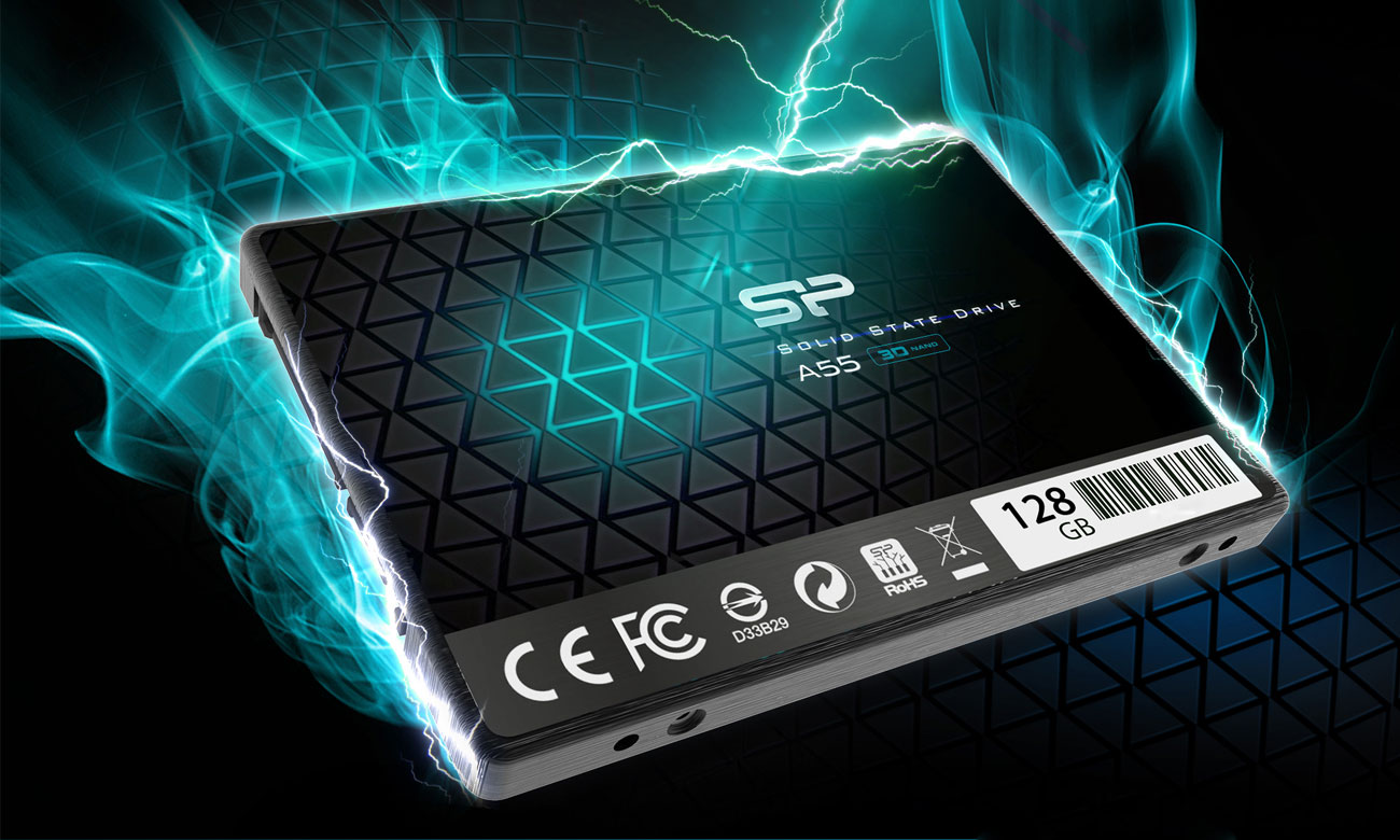 Die Festplatte mit der SATA III 6GB/s Schnittstelle SILICON POWER SSD A55 2,5 Zoll 128GB