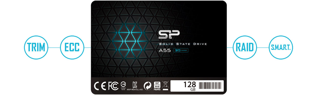 Die Festplatte mit der S.M.A.R.T. Technologie SILICON POWER SSD A55 2,5 Zoll 128GB SATA