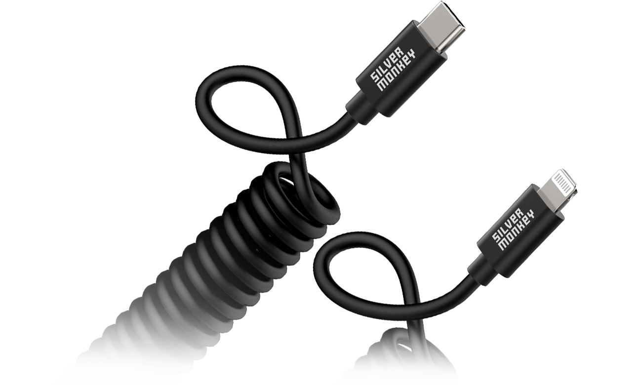 Silver Monkey X Spiralkabel USB-C - Lightning MFI 1m