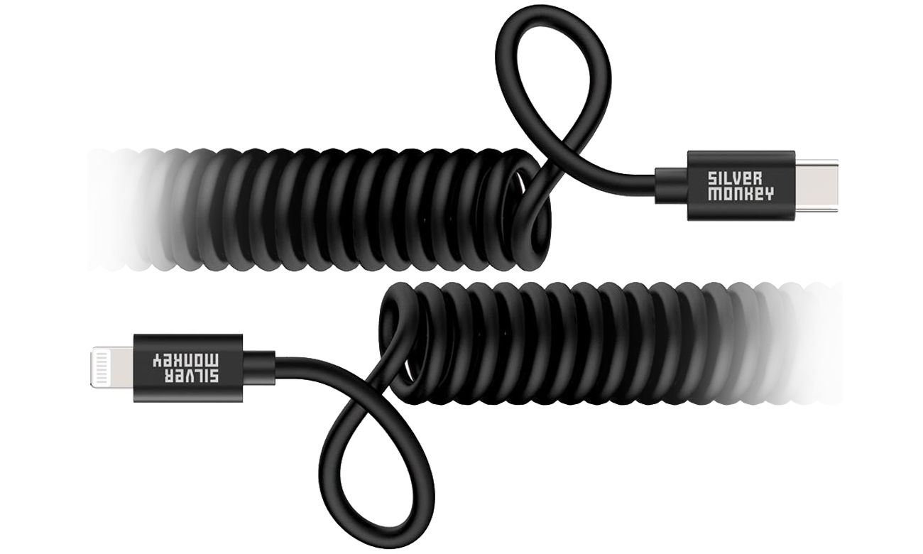 Silver Monkey X Spiralkabel USB-C - Lightning MFI 1m