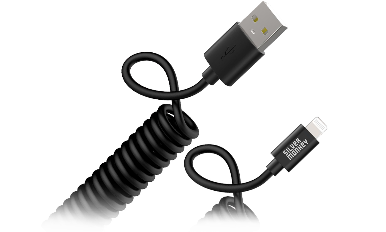 Silver Monkey X Spiralkabel USB-A - Lightning MFI 1m
