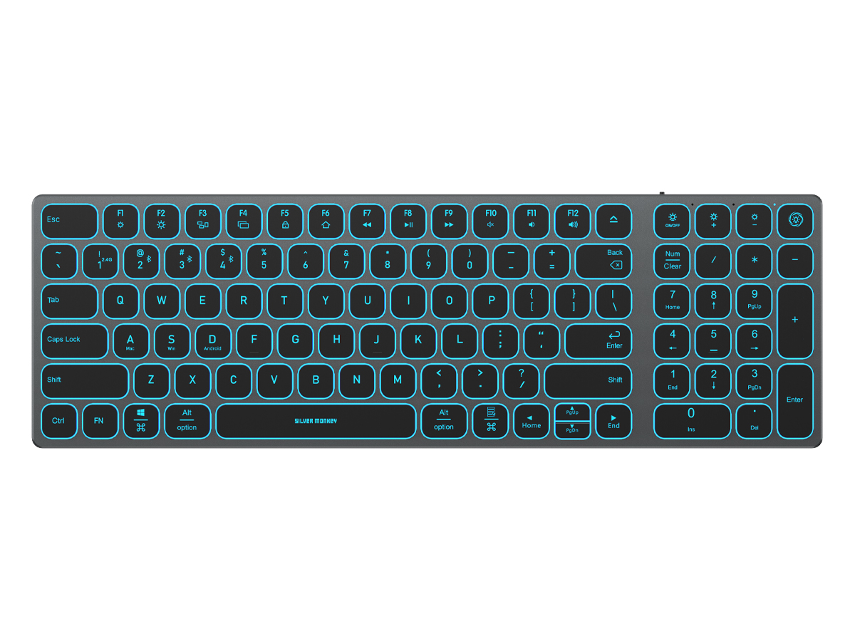 Kabellose Tastatur Silver Monkey Alu Keys Mini Premium Backlight Black