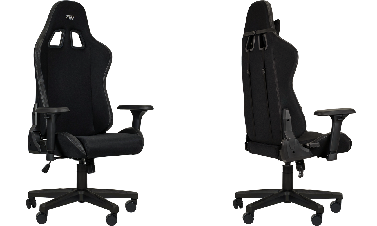 Gaming-Stuhl Silver Monkey X Deriba SMXG028 - Vorderansicht im Winkel und Rückansicht