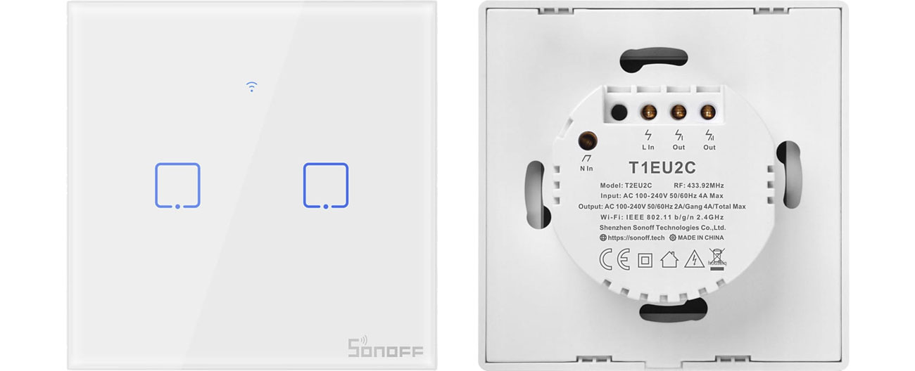 Sonoff Dotykowy Włącznik T1 EU TX (WiFi+RF433 2-kanałowy) IM190314013