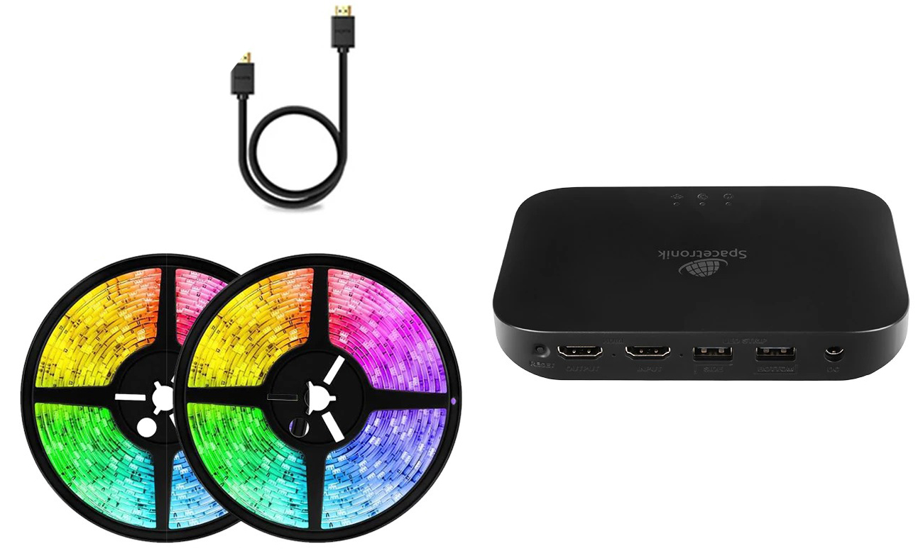 Beleuchtung für Fernseher Spacetronik GLOW HDMI - Inhalt des Sets