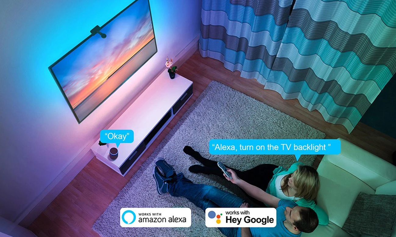 Intelligenter LED RGB Streifen für TV Spacetronik GLOW Strip WiFi - Fernsteuerung per Smartphone und Sprachsteuerung