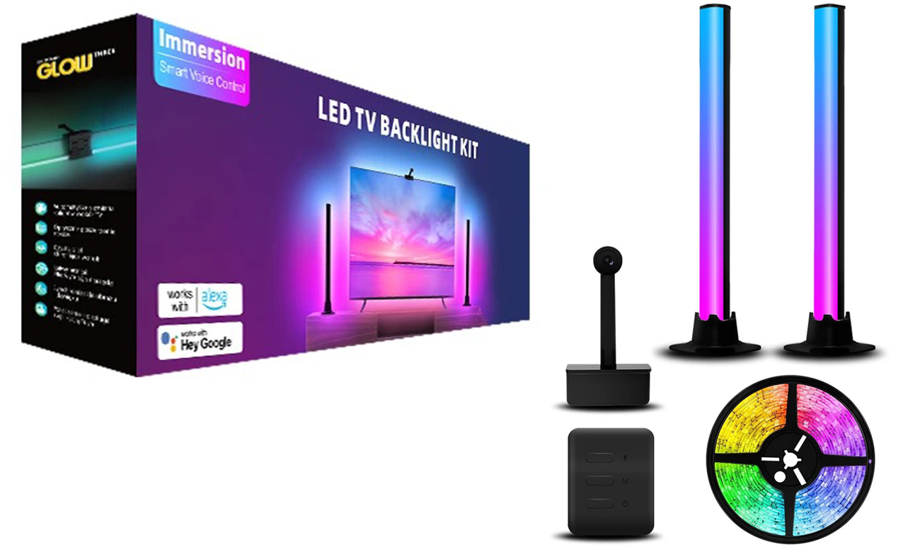 Intelligente LED RGB TV-Beleuchtung Spacetronik GLOW Strip Kit - Gesamtansicht mit Verpackung